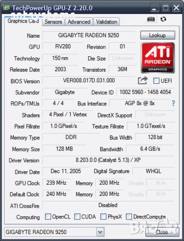 Видео карта ATi Radeon Gigabyte R9250 128MB DDR 128bit AGP, снимка 9 - Видеокарти - 35427610
