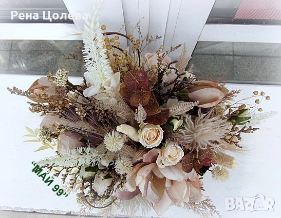 Икебана с магнолия и рози, снимка 4 - Изкуствени цветя - 52973332