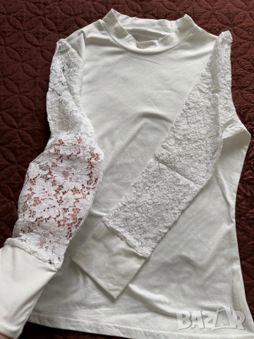 Дамска блуза с дантелени ръкави, снимка 2 - Блузи с дълъг ръкав и пуловери - 53291853