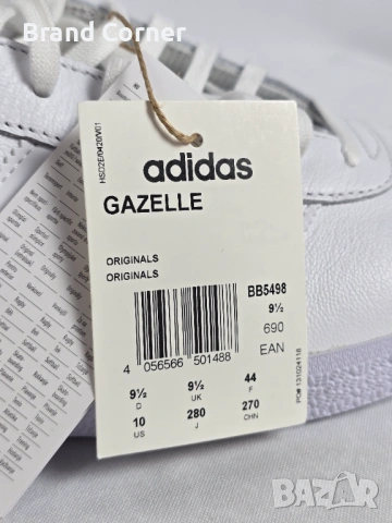 НОВИ Оригинални кожени кецове Adidas Gazelle - Сребристо-бели / РСТ 44, снимка 7 - Маратонки - 54280324