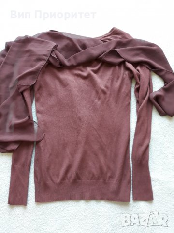 Меко плетиво с вграден фин шал от същия цвят-лилав издържан тъмен цвят, дълъг ръкав, ефектен модел, снимка 8 - Блузи с дълъг ръкав и пуловери - 37417986