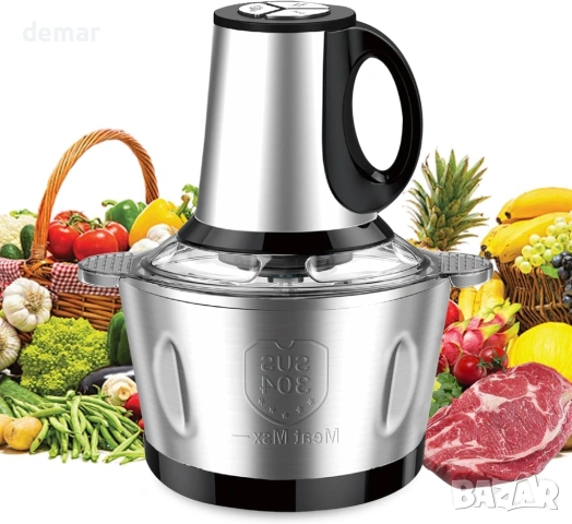 Електрическа мини мелачка за храна, 600W, 3 скорости, с 2-литрова купа от неръждаема стомана