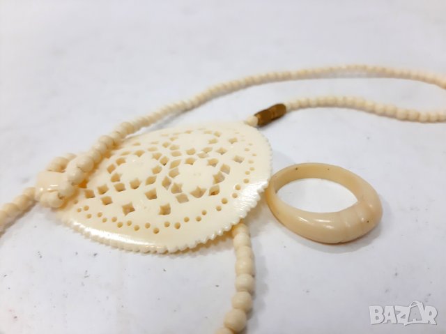 Комплект колие / огърлица и пръстен от слонова кост(6.3), снимка 7 - Бижутерийни комплекти - 37273941