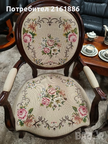 Комплект от две кресла с гобленова дамаска , снимка 5 - Столове - 54140718