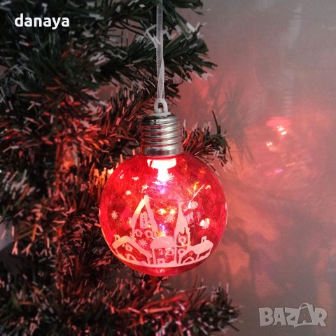 4255 Светеща коледна топка за украса на елха, 8см, снимка 3 - Декорация за дома - 42919492