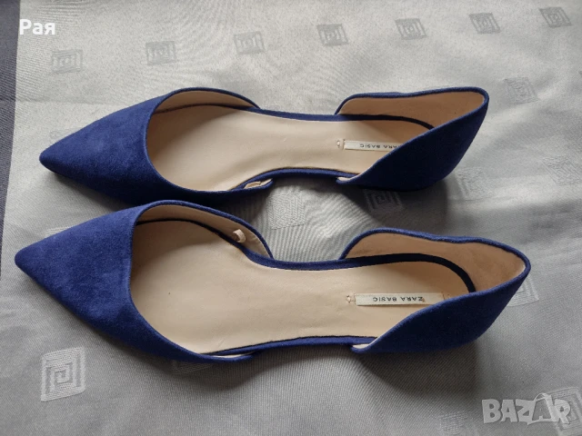 Зара/Zara елегантни балеринки в цвят турско синьо, снимка 1