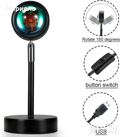 Прожекционна лампа Mydethun Sunset - Ротация на 180°/Романтична светлина за декорация на дома, снимка 7 - Други - 48122832