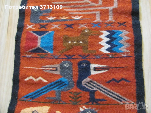 19век автентичен вълнен килим Централна Америка ,85х40см., снимка 3 - Антикварни и старинни предмети - 51837697