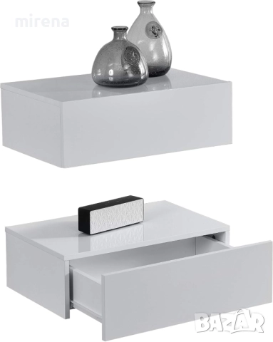 Стенен рафт с чекмедже Нощен скрин Висящ рафт 46x30x15 см Бял 219, снимка 4 - Шкафове - 51544344