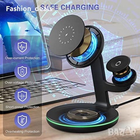 Нова 3 в 1 Нова стойка зарядно за телефон слушалки часовник Магнитна станция iPhone iWatch, снимка 5 - Селфи стикове, аксесоари - 40840752