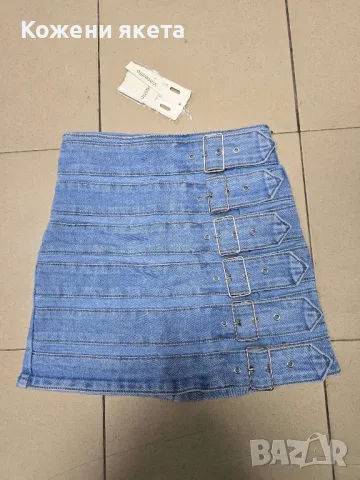 Дънкова пола с колани и катарами