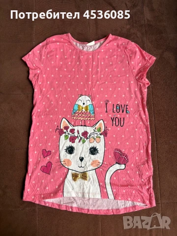 LC WaiKiki-Детска розова тениска с щампа на коте-Размер 152-158 см