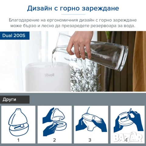 Ултразвуков овлажнител за въздух WiFi НОВ Levoit Dual 200S Smart, снимка 10 - Овлажнители и пречистватели за въздух - 53940822