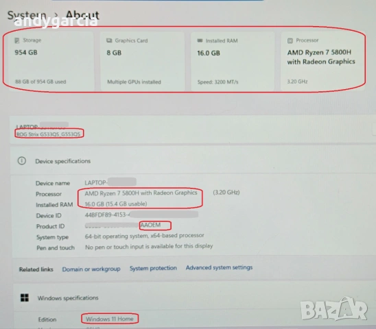 NVIDIA RTX 3080 8GB/AMD Ryzen 7 5800H/16GB RAM/1TB NVMe/15.6 FHD IPS 300hz/Asus ROG Strix SCAR G533, снимка 10 - Лаптопи за игри - 54195883