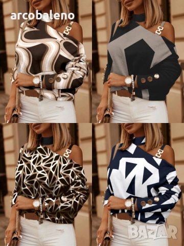 Модна дамска блуза с  щампа с геометрични шарки с дълъг ръкав, 4цвята - 023, снимка 1 - Блузи с дълъг ръкав и пуловери - 42127103