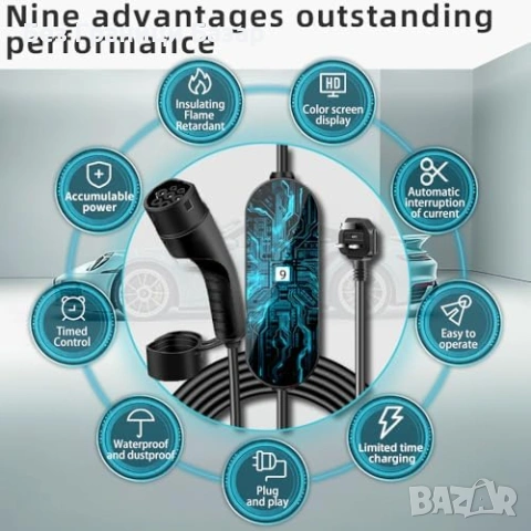 Ново Преносимо EV зарядно Type 2 3kW 6–13A за електромобили кабел кола, снимка 8 - Аксесоари и консумативи - 53048505