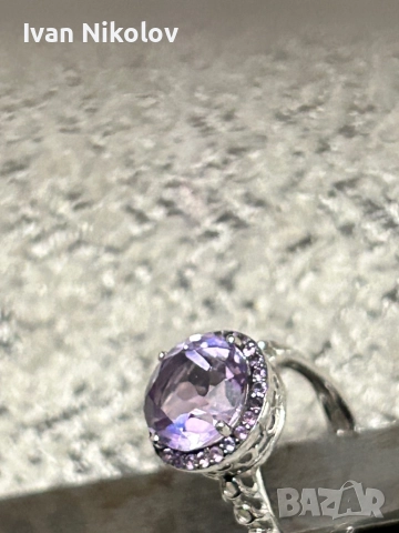 Дамски сребърен пръстен с 3 карата естествен аметист, брилянтна шлифовка!, снимка 5 - Пръстени - 52932174