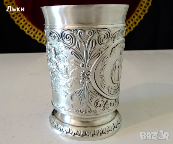 Чаша от калай с Влюбени,Фортуна,Близнаци. , снимка 3 - Антикварни и старинни предмети - 51582177