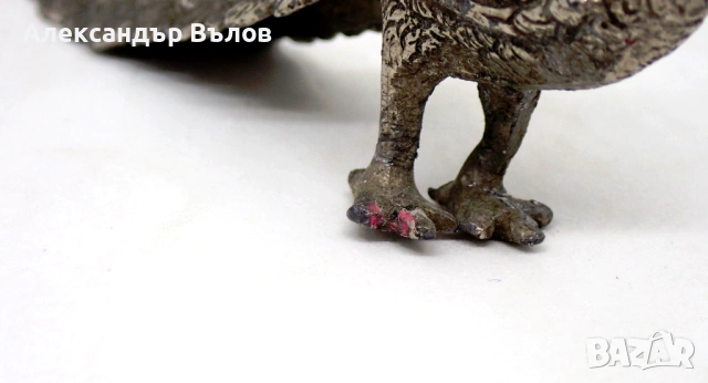 Стара Фигурка Паун Метална Декорация, снимка 4 - Декорация за дома - 53200855