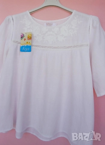 Стилни дамски бели памучни и кенарени блузи с бродерии без бродерия., снимка 9 - Ризи - 51481162