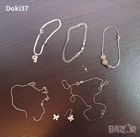Сребърни обеци, гривни и ланчета, снимка 6 - Гривни - 52901614