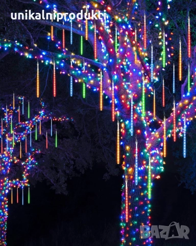 Коледни новогодишни лампички падащ сняг 3м х 50см 8бр. с изстрелваща се светлина многоцветни