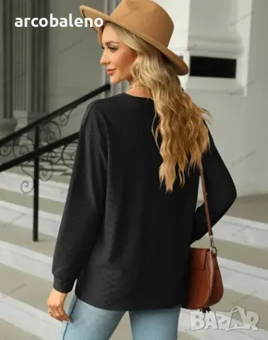 Дамска блуза с дълги ръкави и копчета с V-образно деколте, 6цвята , снимка 11 - Блузи с дълъг ръкав и пуловери - 49200826