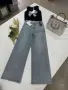 Стилени Светлосини Дънки Тип Wide Leg С Висока Талия И Цялостна Декорация От Камъчета Код PAO-17, снимка 1