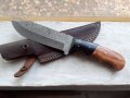 Страхотен ловен нож дамаска стомана нов с кожена кания, снимка 1