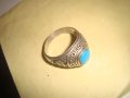 СРЕБЪРЕН ТЮРКОАЗЕН ОРНАМЕНТИРАН РЪЧНО ПРЪСТЕН СРЕБРО 925 ЮВЕЛИРНА СТАРА МАЙСТОРСКА ИЗРАБОТКА 14507, снимка 17