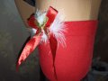 Нови секси плътни коледни червени чорапи с  пухче и панделка , снимка 5
