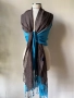Синьо/ кафяв шал с 60 % лен и памук и 40 % вискоза, снимка 2