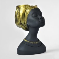 Саксия матово черно лице със златен тюрбан / Подарък саксия за дом / Саксия африканска статуя, снимка 7 - Саксии и кашпи - 40523005