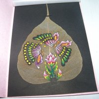 Ръчно рисувана картичка върху листо от дървото Бодхи, Индия 5, снимка 1 - Други ценни предмети - 35593819