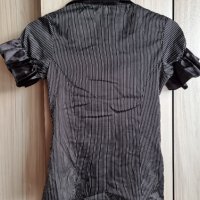 Сатенена елегантна къса дамска риза в черен цвят и на райе черно бяло , снимка 5 - Ризи - 39568480