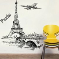 Айфелова Кула Paris черен самозалепващ стикер за стена декор украса, снимка 1 - Други - 31614827