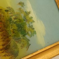 красива картина пейзаж рисувана от вътрешната страна на стъклото със дървена винтидж рамка , снимка 13 - Антикварни и старинни предмети - 44398853