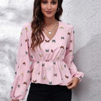 Дамска шифонена риза с карирана флорална щампа с V-образно деколте, 4цвята - 023, снимка 6 - Ризи - 39712876