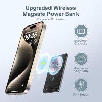 NOHON Mag-safe Power Bank Wireless: 5000mAh 8MM ултра-тънка, снимка 2 - Външни батерии - 44185478