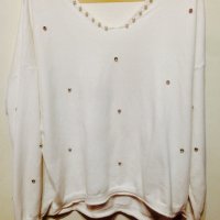 Модерна блуза с перли и кристали, снимка 1 - Блузи с дълъг ръкав и пуловери - 38186408