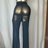 XL/ XXL Черен еластичен, ефирен панталон , снимка 4 - Панталони - 44773369