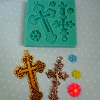 2 Кръста Кръст маргаритки силиконов молд форма декорация торта фондан, снимка 1 - Форми - 34307092