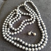 Комплект - гердан от естествени сладководни сиви перли, снимка 1 - Бижутерийни комплекти - 37249217