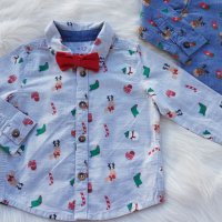 Коледна риза с папионка F&F за бебе 9-12 месеца, снимка 4 - Бебешки блузки - 35010487