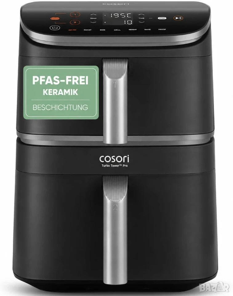 Фритюрник с горещ въздух Cosori Turbo Tower Pro 10,8 л, 2 камери, снимка 1