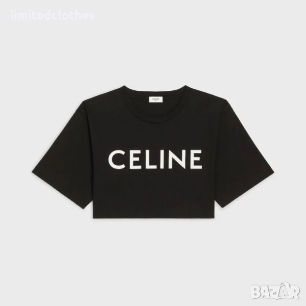 CELINE Black Logo Print Cropped Дамска Тениска size XL, снимка 1