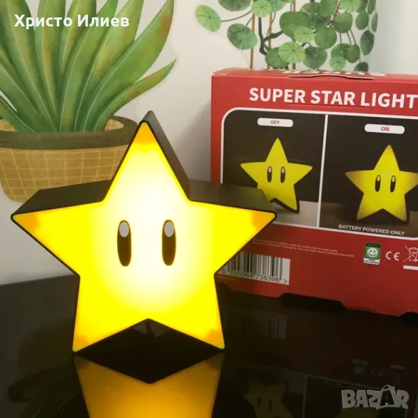 Настолна Нощна 3D лампа Super Mario Супер Марио звезда UCB зареждане, снимка 1
