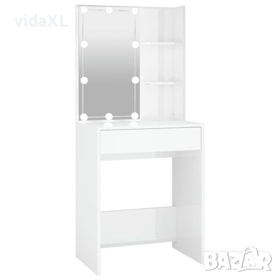 vidaXL Тоалетка с LED, бял гланц, 60x40x140 см（SKU:808834, снимка 1