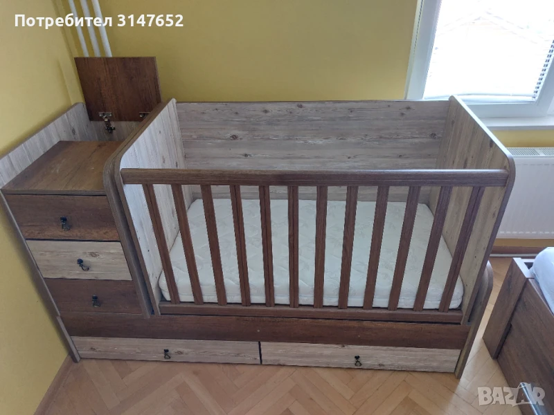 Комбинирано бебешко/детско легло-люлка модел "Ива"+ малък и голям матрак, снимка 1