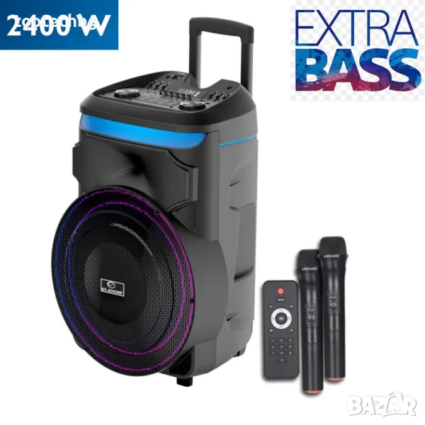 Караоке Тонколона 18 инча EK-11 XB, EXTRA BASS, 2400 W с два безжични микрофона, снимка 1